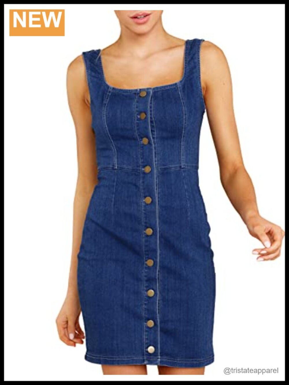 Women's Casual V Neck Sleeveless Button Down Denim Short Dress